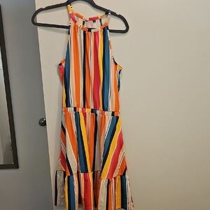 Red and Orange Sleeveless Halter Sundress for Casual Occasions